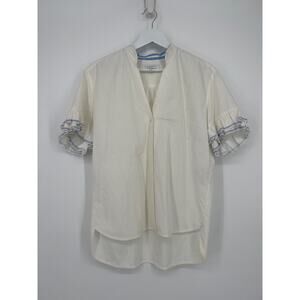 SANDRO Paris Womens White V Neck Cotton Poplin Blouse Top US 6